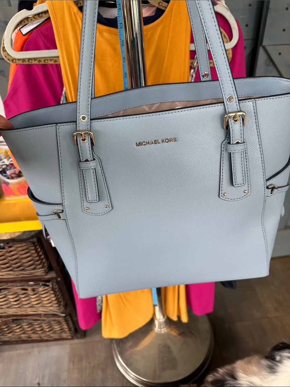 Michael Kors Pale Blue Saffiano Leather Tote with Gold Hardware NWT